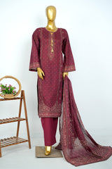 Bin Saeed Stitched 3 Piece Exclusive Printed Lawn Vol-17 Suit-LSM-3399-MAROON