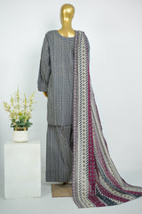 Bin Saeed Stitched 3 Piece Printed Lawn With Farshi Shalwar Vol-04 Suit-LSM-3412-BLACK
