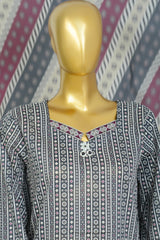 Bin Saeed Stitched 3 Piece Printed Lawn With Farshi Shalwar Vol-04 Suit-LSM-3412-BLACK