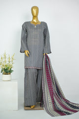 Bin Saeed Stitched 3 Piece Printed Lawn With Farshi Shalwar Vol-04 Suit-LSM-3412-BLACK