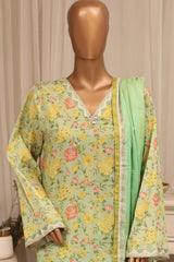 Bin Saeed Stitched 3 Piece Printed Lawn With Farshi Shalwar Vol-04 Suit-LSM-3414-PISTA