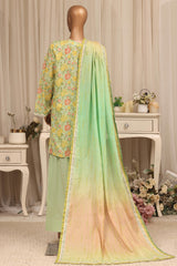 Bin Saeed Stitched 3 Piece Printed Lawn With Farshi Shalwar Vol-04 Suit-LSM-3414-PISTA