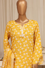 Bin Saeed Stitched 3 Piece Printed Lawn With Farshi Shalwar Vol-04 Suit-LSM-3415-YELLOW