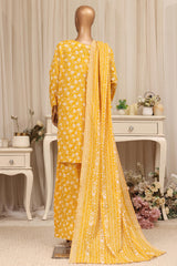 Bin Saeed Stitched 3 Piece Printed Lawn With Farshi Shalwar Vol-04 Suit-LSM-3415-YELLOW