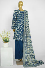 Bin Saeed Stitched 3 Piece Printed Lawn With Farshi Shalwar Vol-04 Suit-LSM-3416-BLUE
