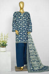 Bin Saeed Stitched 3 Piece Printed Lawn With Farshi Shalwar Vol-04 Suit-LSM-3416-BLUE