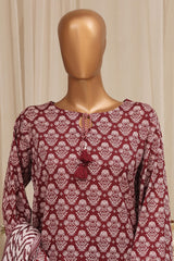 Bin Saeed Stitched 3 Piece Printed Lawn With Farshi Shalwar Vol-04 Suit-LSM-3421-MAROON