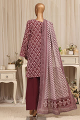 Bin Saeed Stitched 3 Piece Printed Lawn With Farshi Shalwar Vol-04 Suit-LSM-3421-MAROON