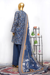 Bin Saeed Stitched 3 Piece Printed Lawn With Farshi Shalwar Vol-04 Suit-LSM-3442-N.BLUE