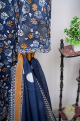 Bin Saeed Stitched 3 Piece Printed Lawn With Farshi Shalwar Vol-04 Suit-LSM-3442-N.BLUE