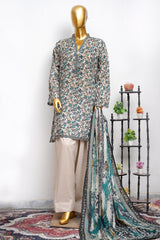 Bin Saeed Stitched 3 Piece Printed Lawn With Farshi Shalwar Vol-04 Suit-LSM-3445-SKIN