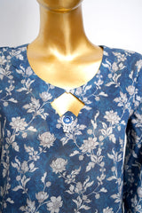 Bin Saeed Stitched 3 Piece Printed Lawn With Farshi Shalwar Vol-04 Suit-LSM-3448-BLUE