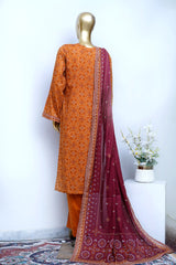Bin Saeed Stitched 3 Piece Exclusive Printed Lawn Vol-18 Suit-LSM-3458-ORANGE
