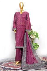 Bin Saeed Stitched 3 Piece Exclusive Printed Lawn Vol-18 Suit-LSM-3460-MAROON