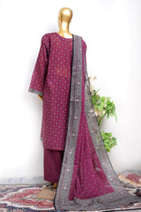Bin Saeed Stitched 3 Piece Exclusive Printed Lawn Vol-18 Suit-LSM-3460-MAROON