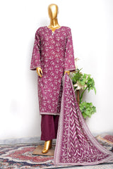 Bin Saeed Stitched 3 Piece Exclusive Printed Lawn Vol-18 Suit-LSM-3461-MAROON