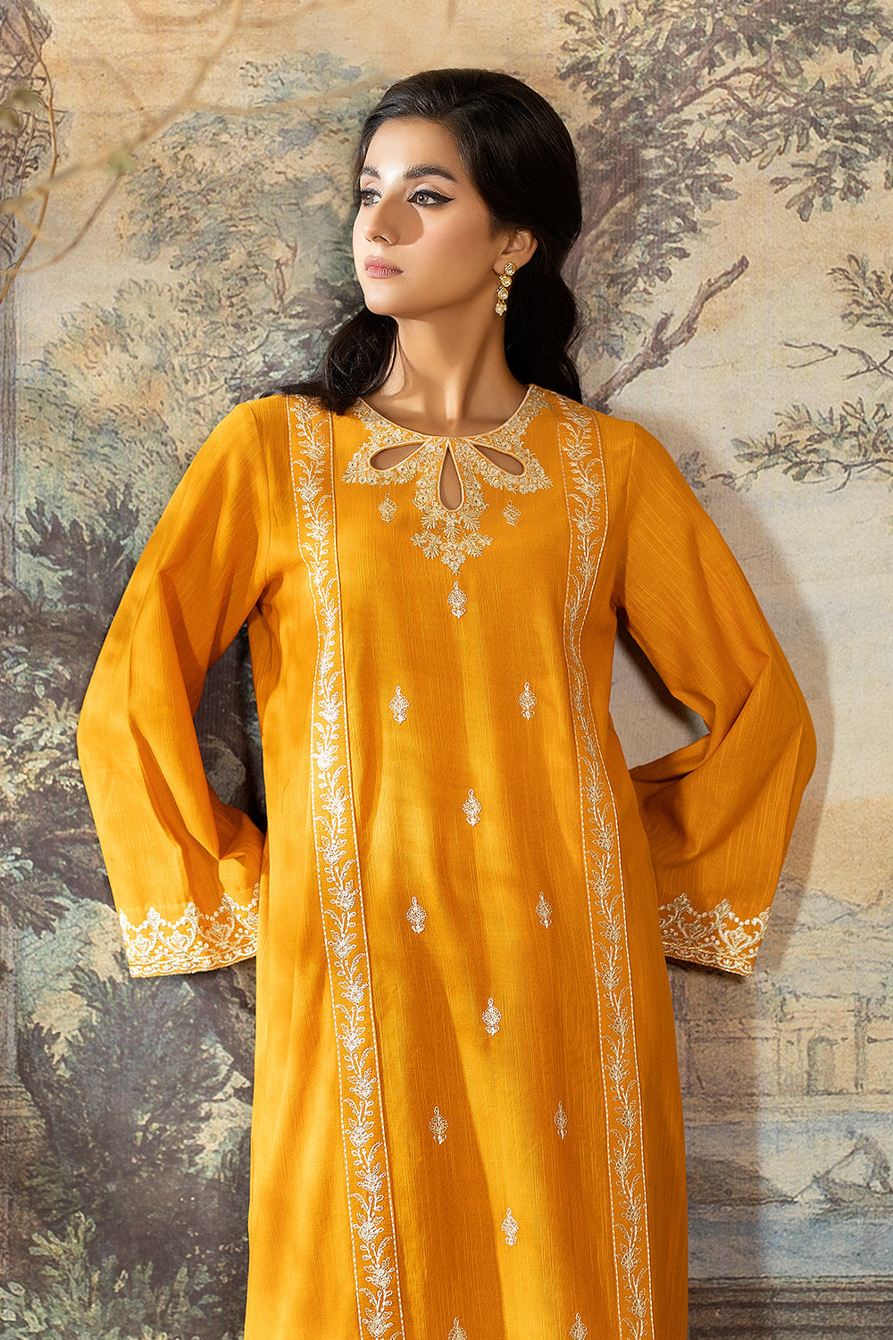 LW2-06 mustard Embroidered 2Pc - LA ROSAA