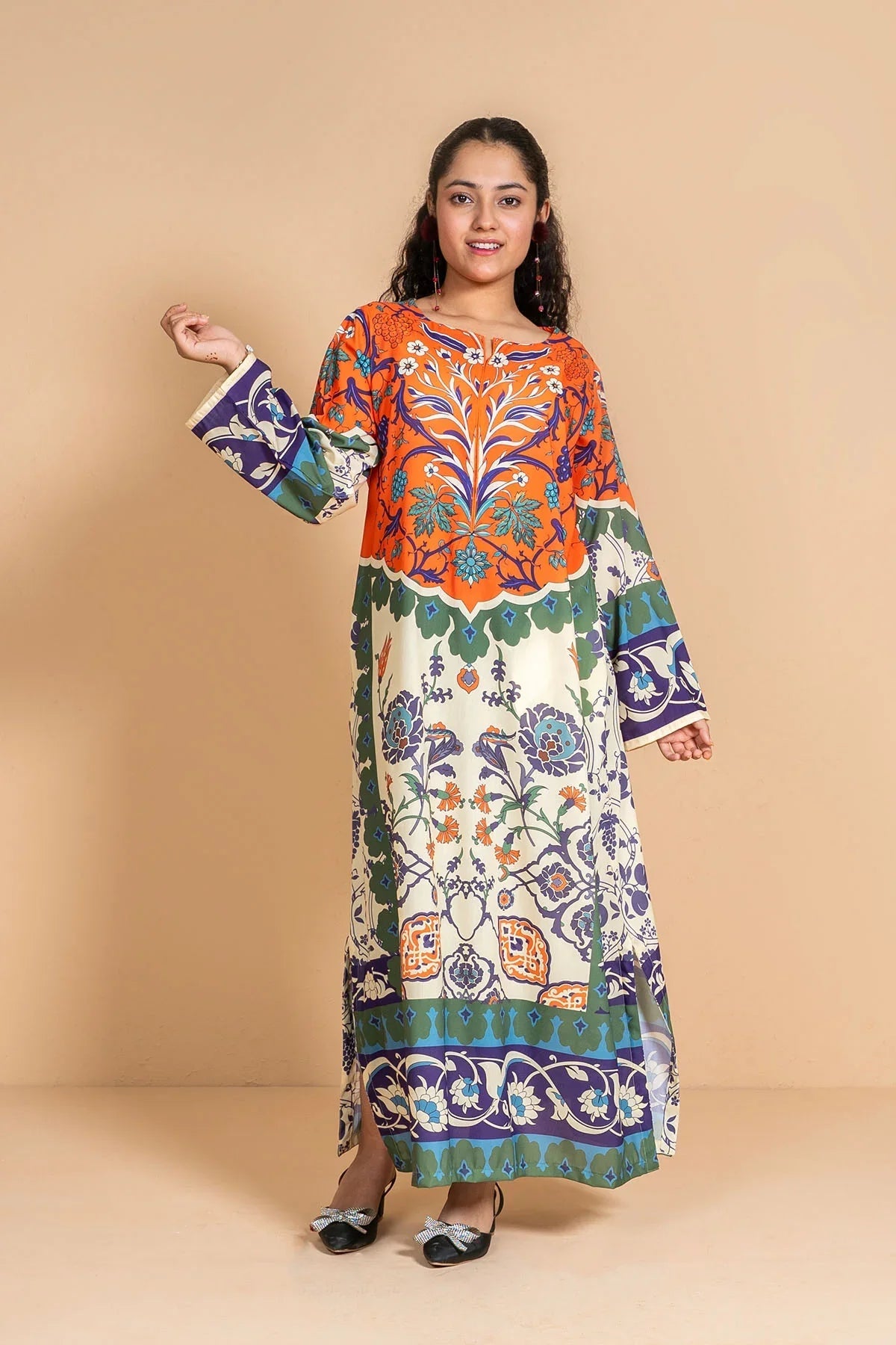 Shop lawn digital printed kaftan for girls with stylish patterns and breathable fabric.