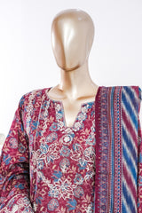 Bin Saeed Stitched 3 Piece Exc Emb Lawn Short Length With Bell Bottom-LSM-3010-MAROON