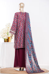 Bin Saeed Stitched 3 Piece Exc Emb Lawn Short Length With Bell Bottom-LSM-3010-MAROON
