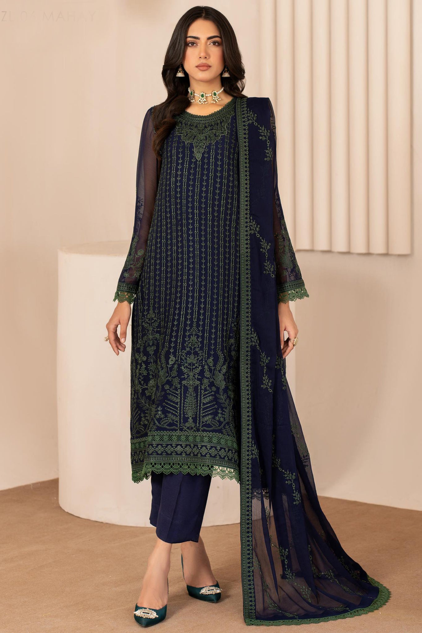 Thread Works By Zarif Unstitched 3 Piece Emb Chiffon Edit Collection'2024-ZL-06-Mahay