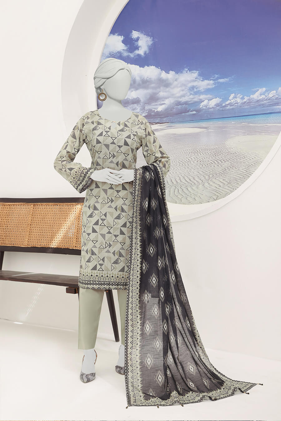 Almeerah Unstitched 3 Piece Stripe Dora Luxury Lawn Vol-01 Collection'2025-Light Pista Green Charm