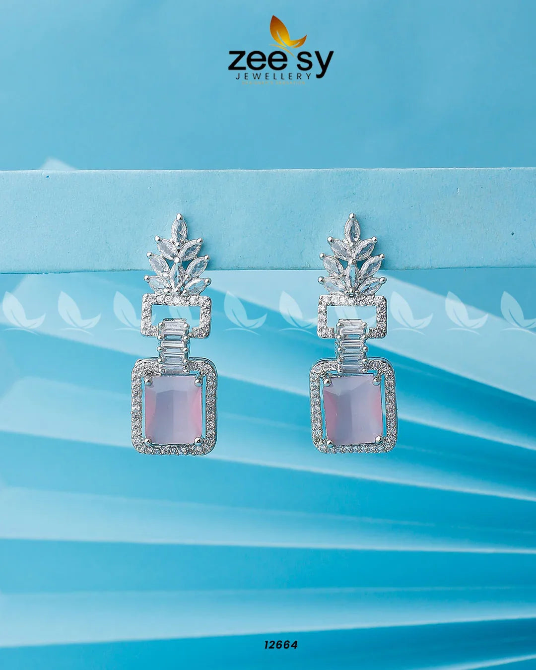 Lilac Geometric Drop Earrings Silver Mint Pink - Zeesy Jewellery