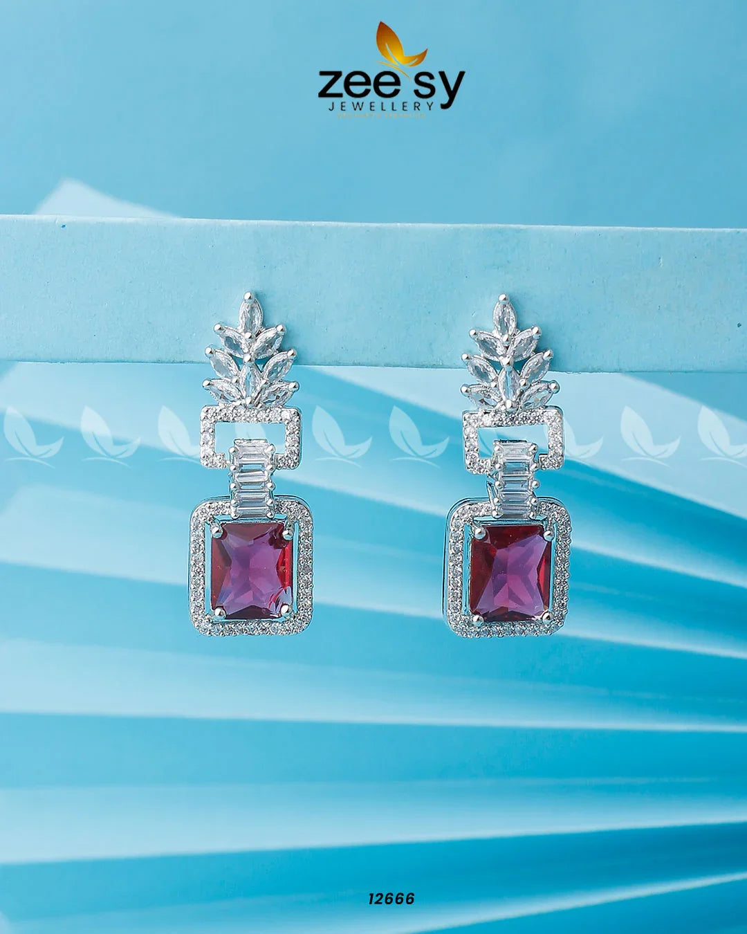 Lilac Geometric Drop Earrings Silver Purple - Zeesy Jewellery