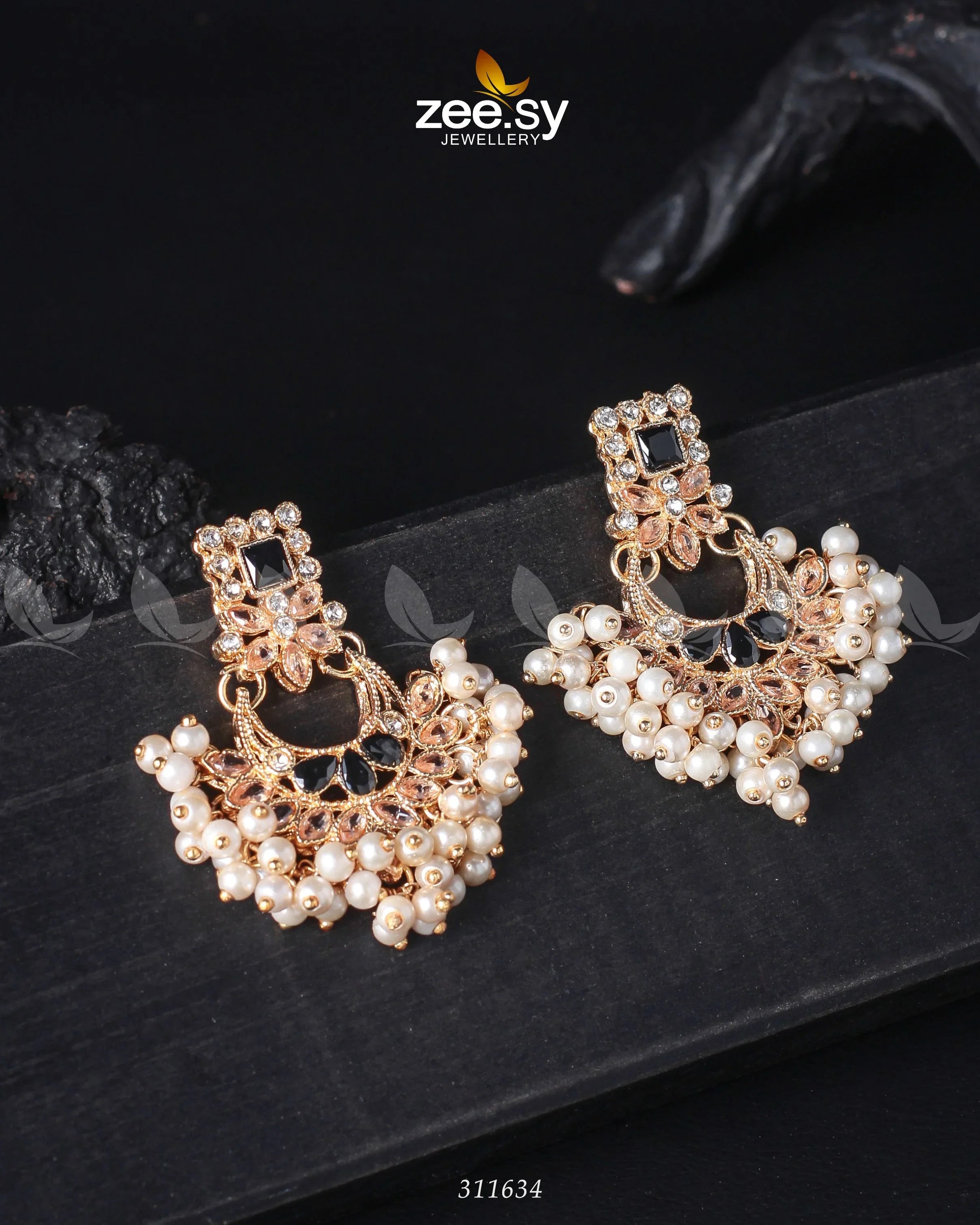 Lily Earrings Golden Black - Zeesy Jewellery