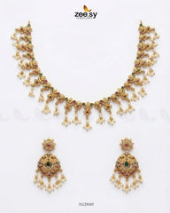 Zeesy-Linear Seed Pearl Necklace Set