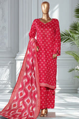 Bin Saeed Stitched 3 Piece Exclusive Printed Lawn Vol-02 Suit-LSM-2750-Red