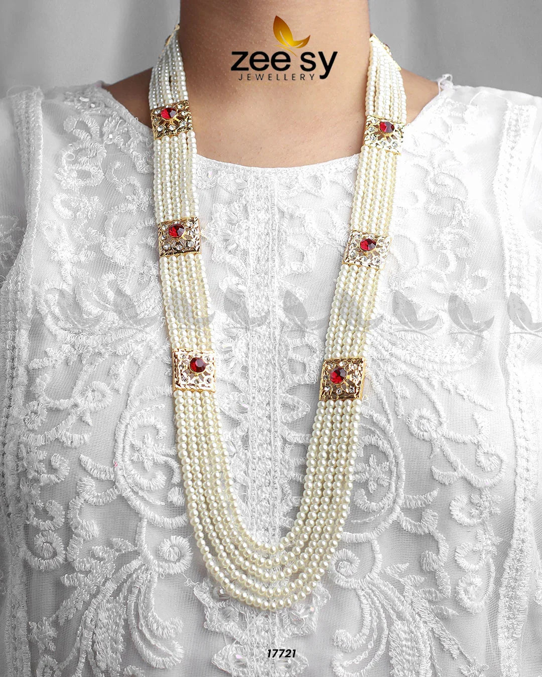 Luxe Malla Necklace Pearl Rubi - Zeesy Jewellery