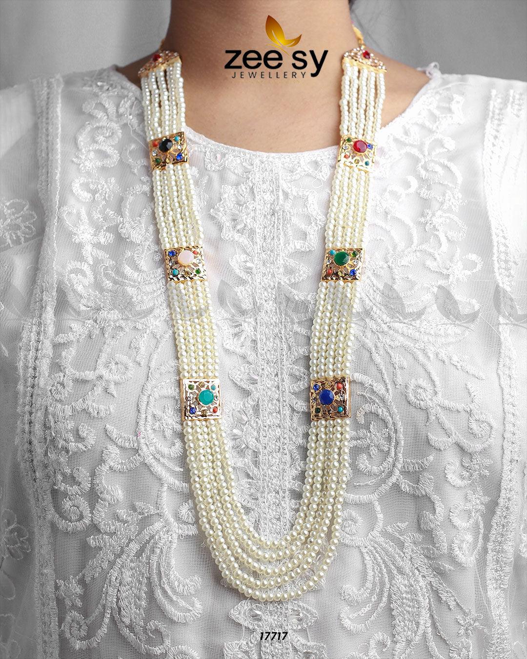 Luxe Malla Necklace Pearl Multi - Zeesy Jewellery