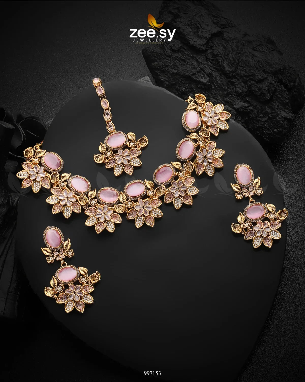 Lycoris Necklace Set Mint pink - Zeesy Jewellery