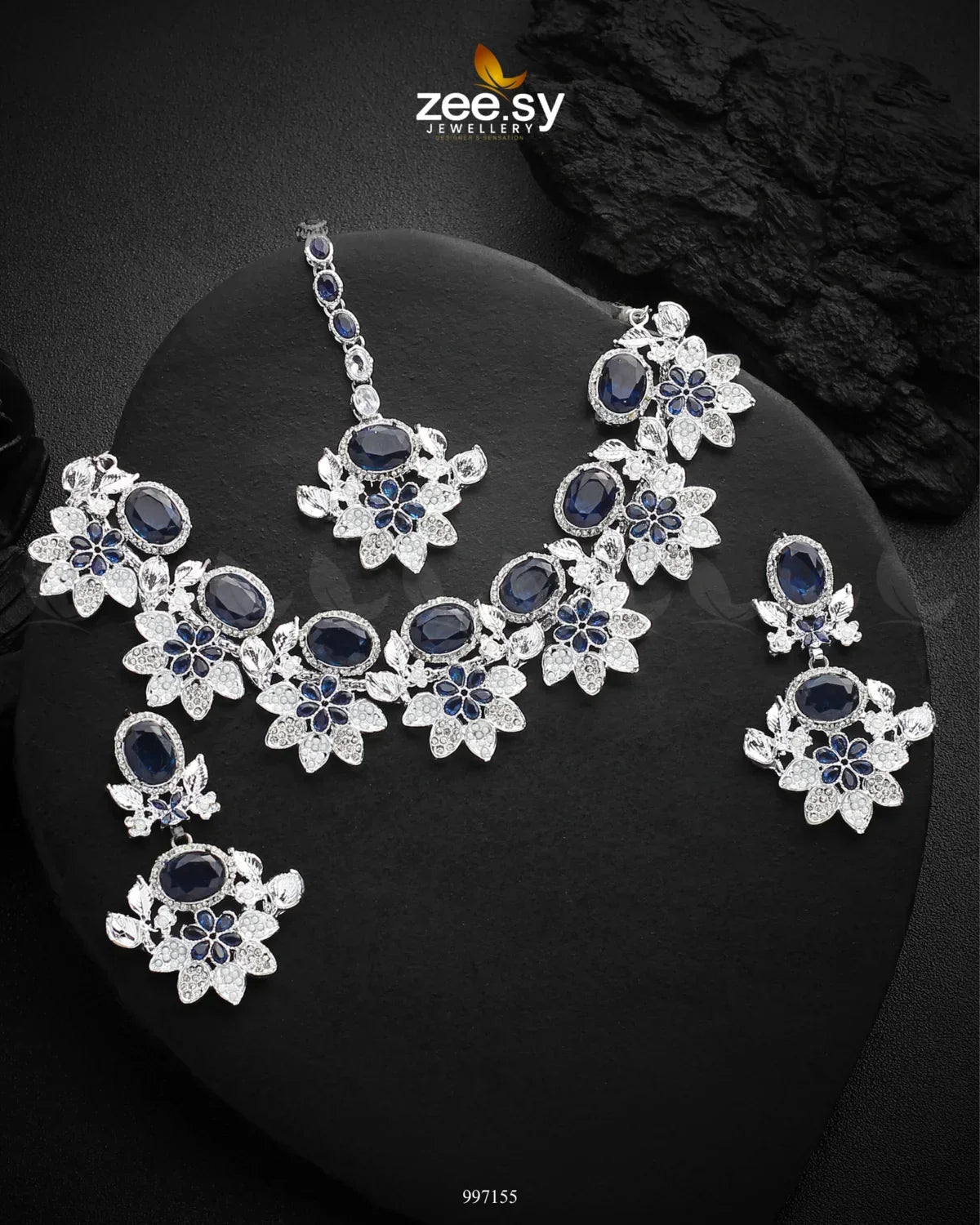 Lycoris Necklace Set Silver Blue - Zeesy Jewellery