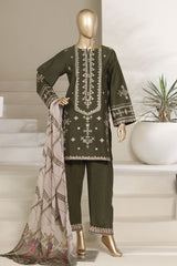 Sada Bahar Stitched 3 Piece Festive Co Ords Emb Cotton Suit-MEK-255 MEHANDI