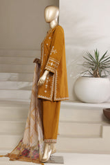 Sada Bahar Stitched 3 Piece Festive Co Ords Emb Cotton Suit-MEK-255 MUSTARD