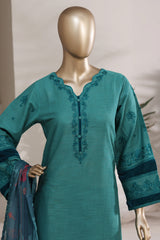 Sada Bahar Stitched 3 Piece Festive Co Ords Emb Cotton Suit-MEK-257 C.GREEN