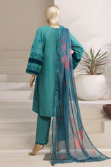 Sada Bahar Stitched 3 Piece Festive Co Ords Emb Cotton Suit-MEK-257 C.GREEN