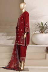 Sada Bahar Stitched 3 Piece Festive Co Ords Emb Cotton Suit-MEK-259 RED