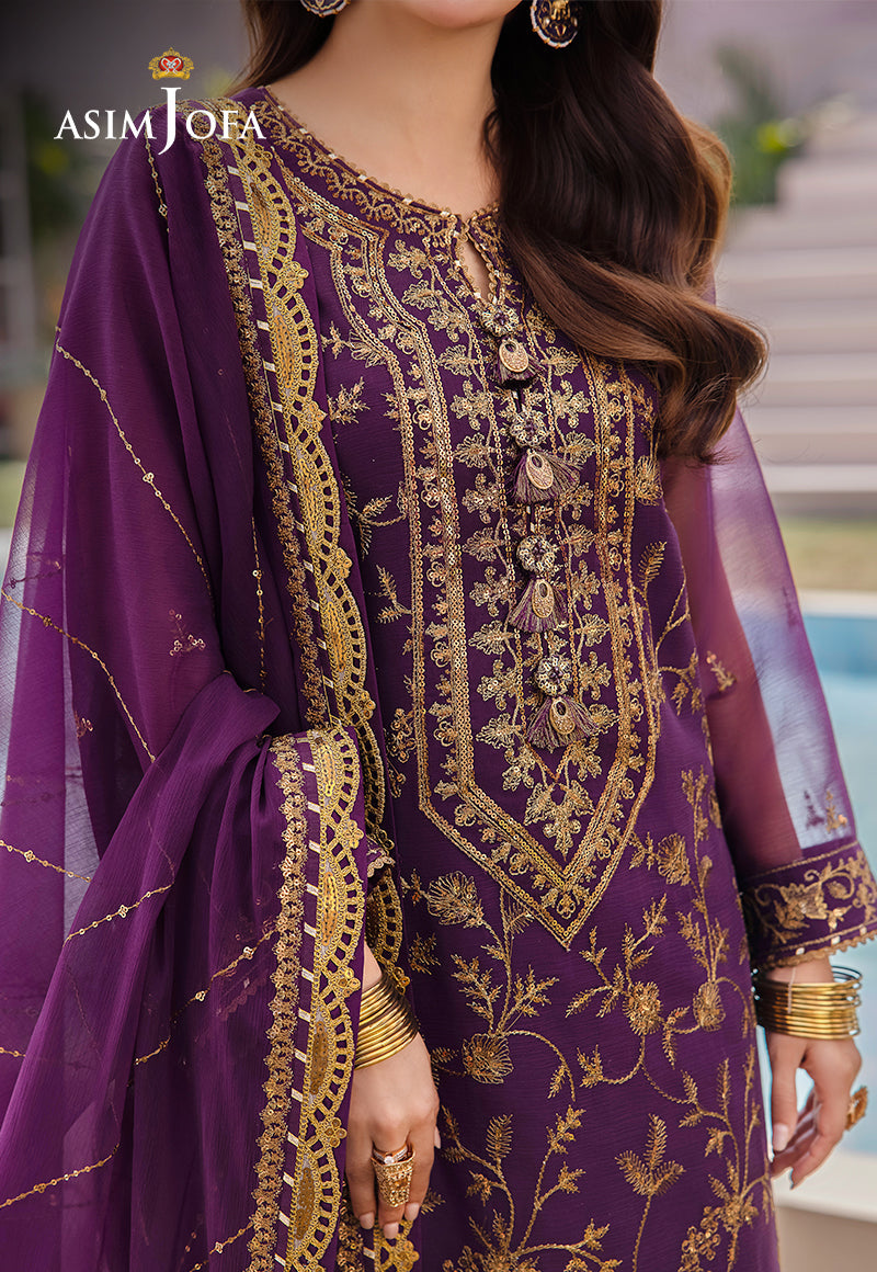 Asim Jofa Designers Limited Edition Ajcfd-08 Embroidered Chiffon  3 Pcs