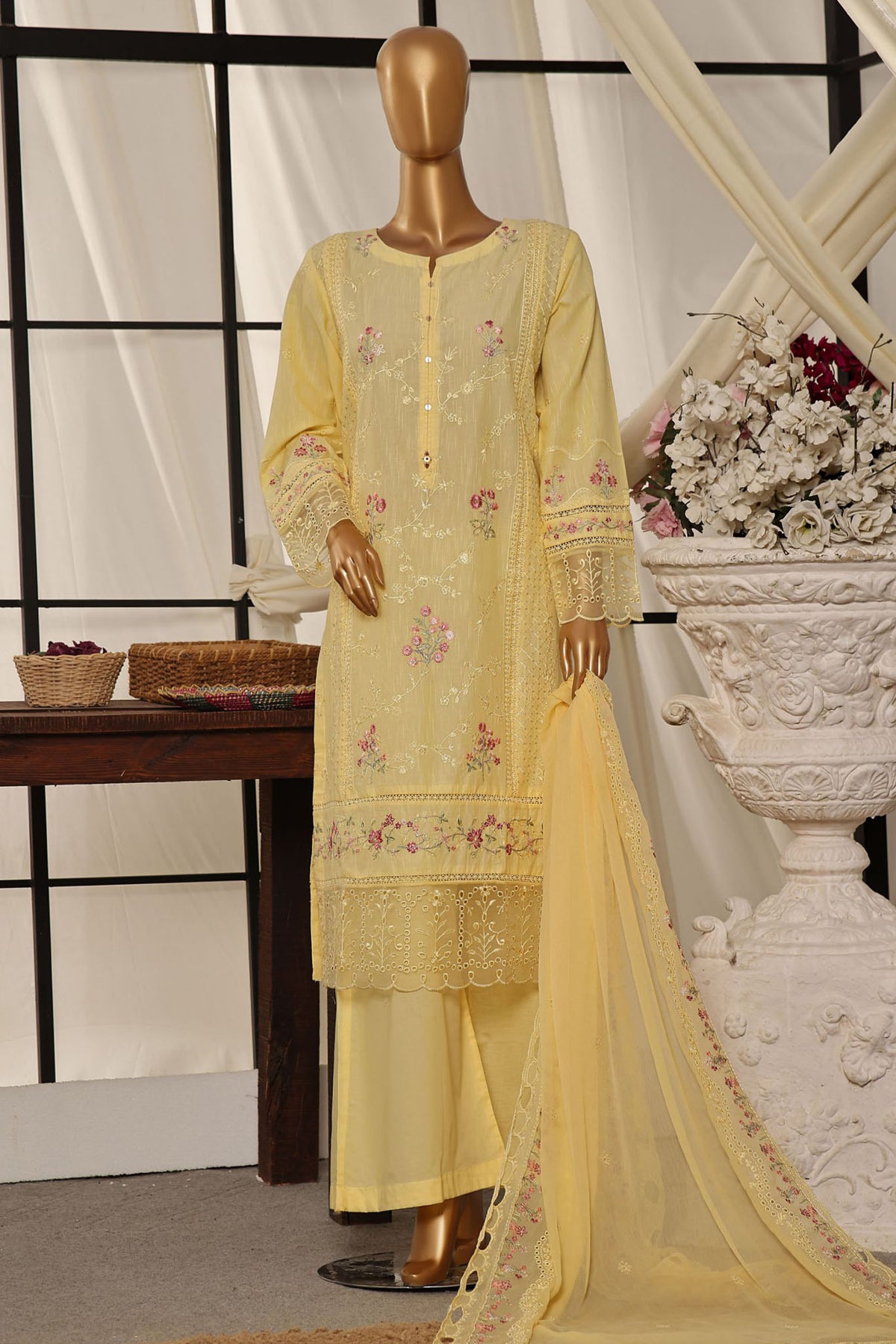 Sada Bahar Stitched 3 Piece Luxury Emb Festive Vol-03 Collection'2024-MK-07-Yellow