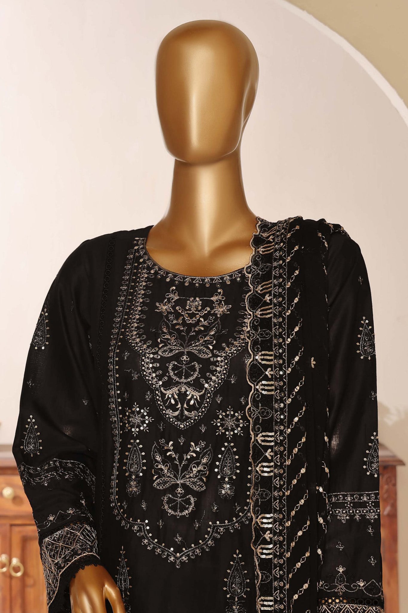 Sada Bahar Stitched 3 Piece Luxury Festive Emb Lawn Vol-04 Collection'2024-MK-15-Black