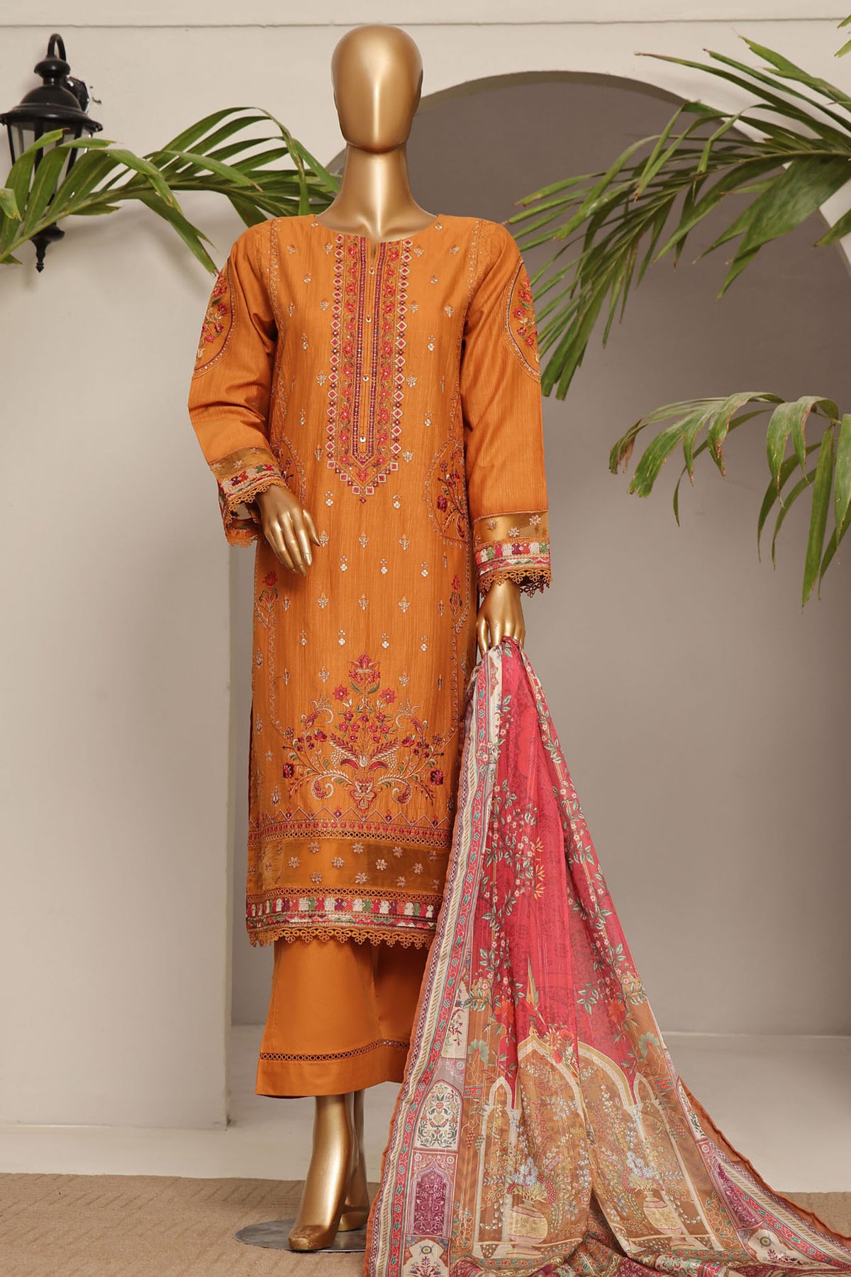Sada Bahar Stitched 3 Piece Luxury Emb Festive Vol-04 Collection'2024-MK-16-Orange