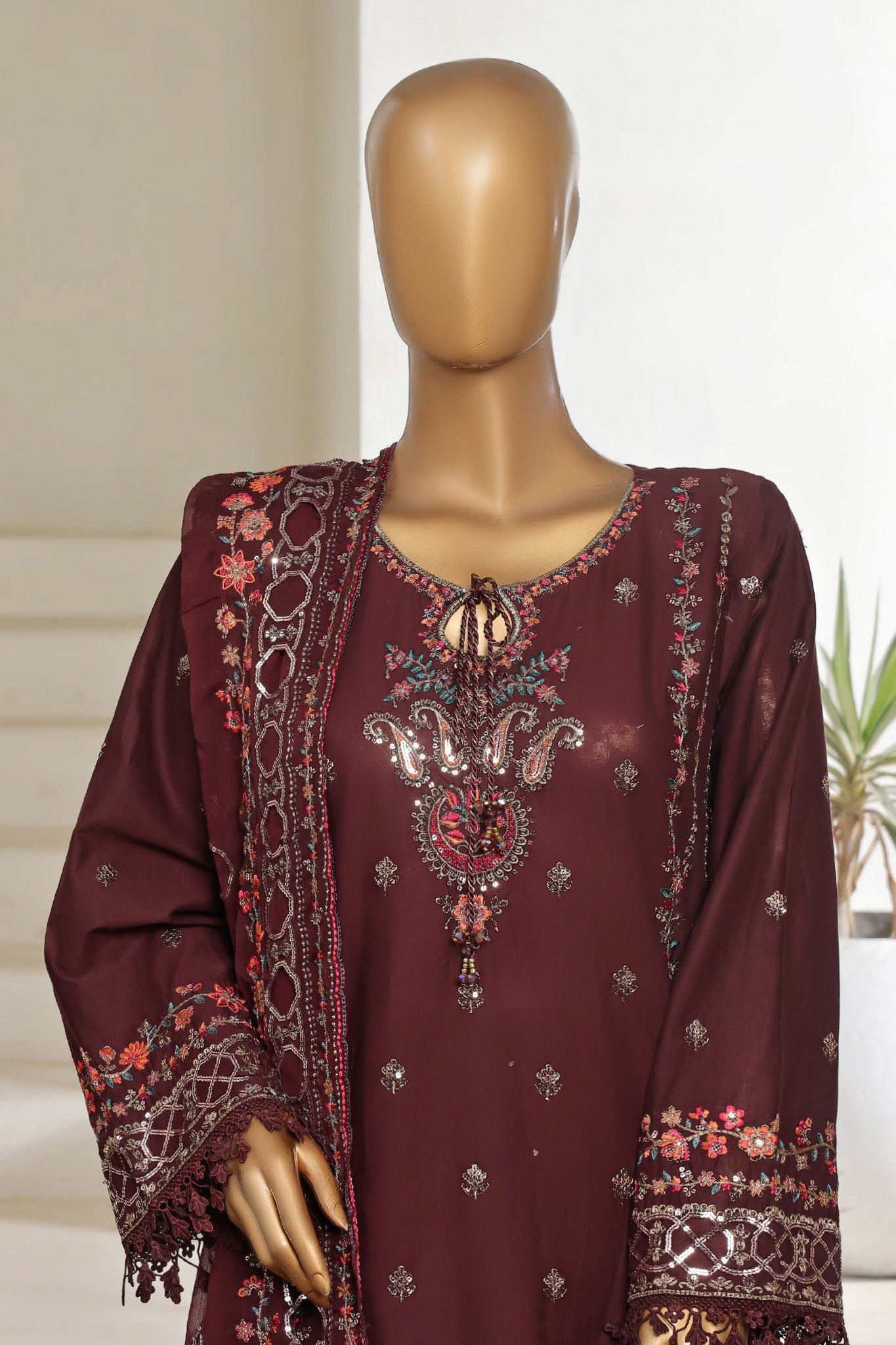 Sada Bahar Stitched 3 Piece Luxury Emb Spring Vol-05 Collection'2025-MKB-32-Brown
