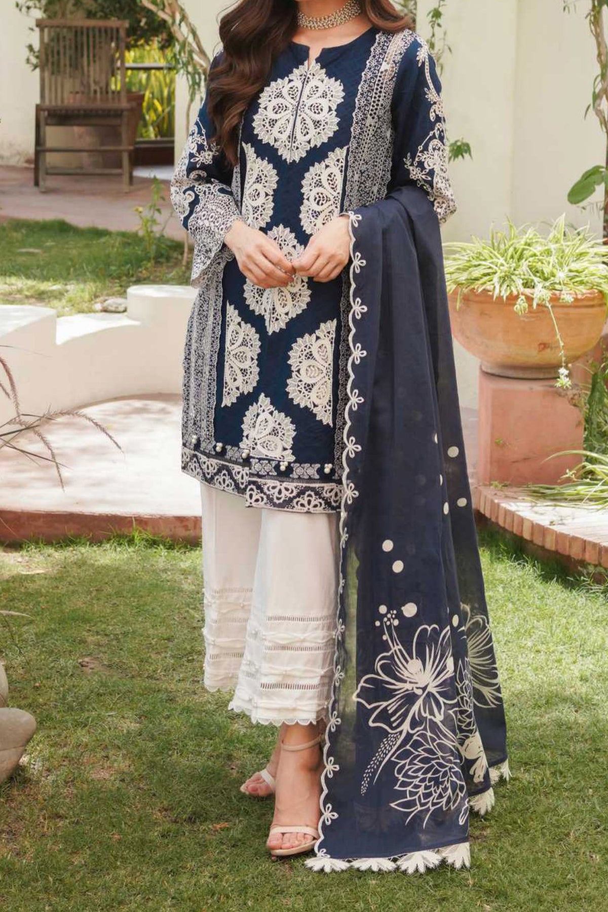 Manara Unstitched 3 Piece Luxury Emb Lawn Collection'2024-ML-01-Sapphire