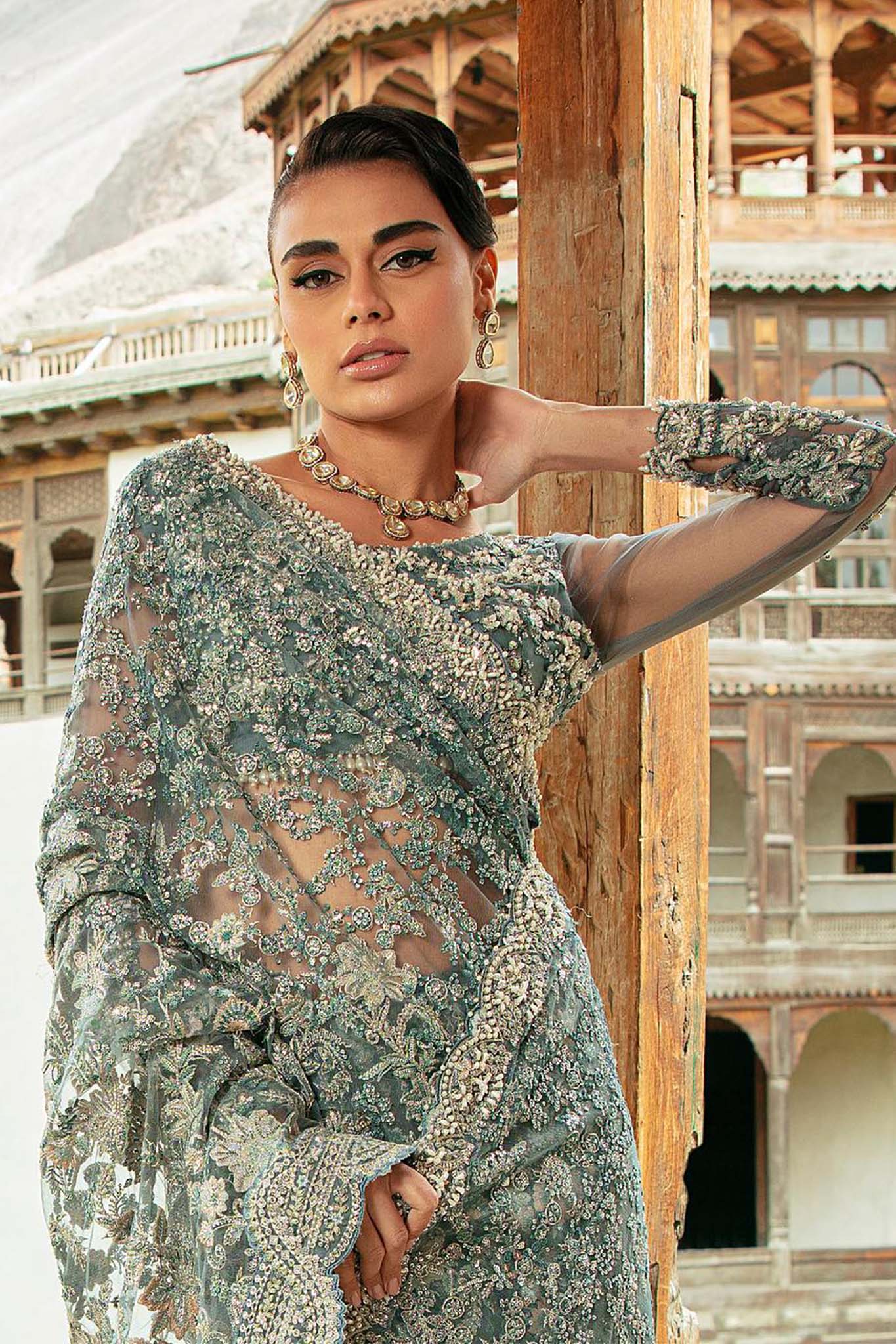 Marwa by Maryam Hussain Unstitched 3 Piece Wedding Collection'2023-MLF-02-Resham