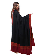 Mominas Jacquard Patchwork Shawl - Black & Maroon Border - Mominas