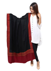 Mominas Jacquard Patchwork Shawl - Black & Maroon Border - Mominas