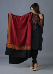 Mominas Jacquard Patchwork Shawl - Maroon & Black Border - Mominas - Mominas
